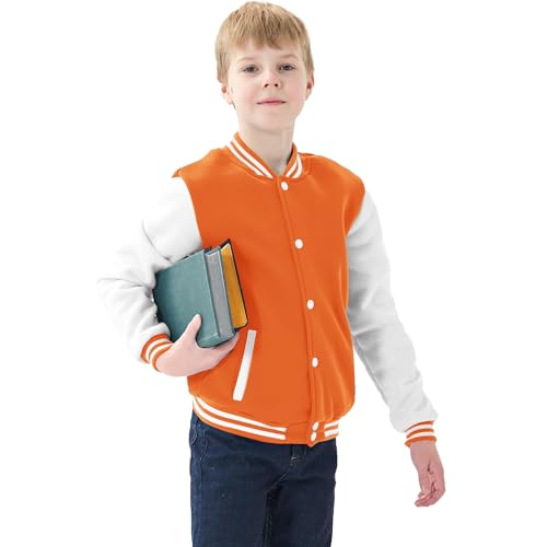 Image of Kids Baseball Jackets Boys Girls Fit Varsity Jacket Casual Lightweight Plain Button Cardigan School Coat