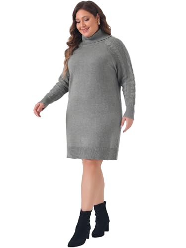 Image of Agnes Orinda Plus Size Sweaters for Women Long Sleeve Turtleneck Warm Pullover Mini Sweater Dresses