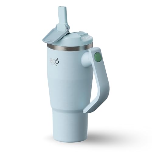 ECOROOTS Rocket – Botella Térmica Deportiva 940 ml | Caliente +12h y Fría +24h y | Cantimplora Acero Inoxidable | Tapa con Pajita Antifugas + Asa Giratoria 180º | Sin BPA | Lavavajillas (AZUL AQUA)