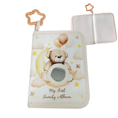 Libro de fotos para bebés, álbumes de fotos de bebé, bonitos álbumes de fotos con diseño suave, libro de imágenes, álbum de fotos portátil multifuncional con gancho de estrella para casa, cuna o