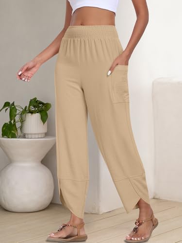 Image of ANRABESS Womens Wide Leg Palazzo Capri Pants 2026 Summer Casual High Waisted Barrel Lounge Flowy Cropped Beach Work Trousers