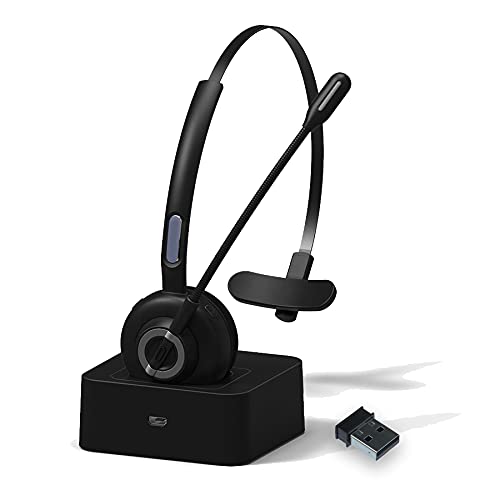 Project Telecom Advanced D Monaural Noise Cancelling Wireless Bluetooth Headset for PC | Mobile | Tablet | VoIP | Calls and Music | Compatible with Qliq Secure Texting for Healthcare