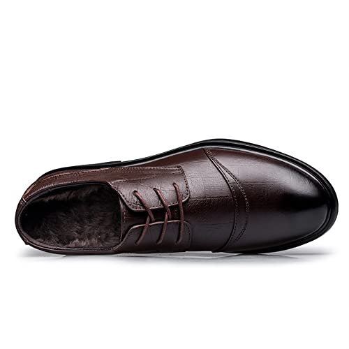 Single Season Shoes Dress Oxford for Men Lace Up Round Burnished Toe Derby Shoes Leather Rubber Sole Low Top Non Slip Prom Very Popular Among Young People (Color : Brown Lined, Size : 53