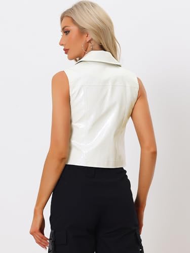 Allegra K Women's Metallic Faux Leather Vest Lapel Collar Zip Sleeveless Cropped Jacket4