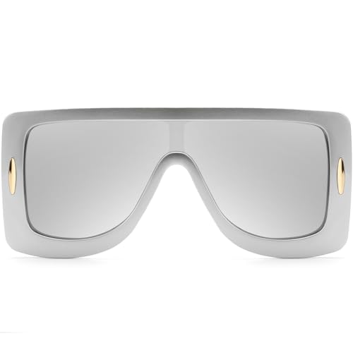 Trendy Anagram Mask Sunglasses for Women Men Oversized Flat Top Fashion Shield Sun Glasses UV Protection Sunnies4