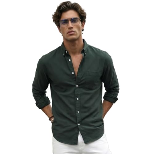 Image of Urbano Fashion Men's Cotton Full Sleeve Regular Fit Solid Oxford Shirt with Button-Down Collar