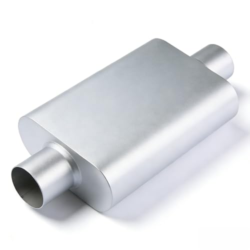 Universal 2.25(ID) Dual Chamber Exhaust Muffler 17 Overall Length Aggressive Deep Sound Silver Anti-Corrosion Finish for Car SUV Truck (Inlet/Outlet 2.25)