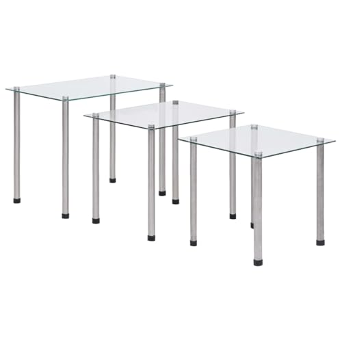 Homgoday Lot de 3 tables gigognes en verre trempé transparent