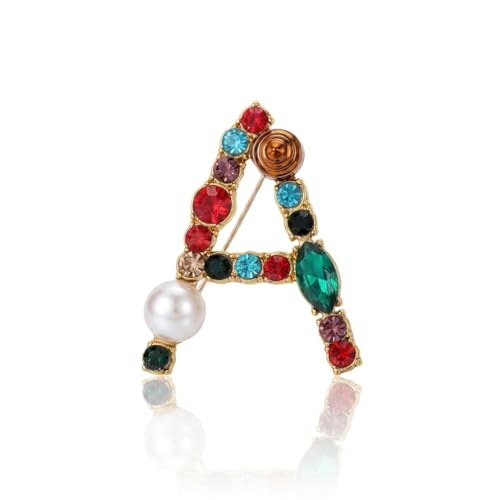 Image of Initial Brooch Pins A-Z 26 Letters Brooches For Women Colorful Enamel Alphabet Pin Pearl Crystal Lapel Pin
