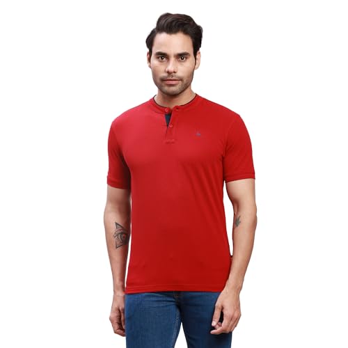 Image of Parx Men's Cotton Polyester Blend Solid Pattern Regular Fit Henley Collar Henley Neck Half Sleeve Casual T-Shirt