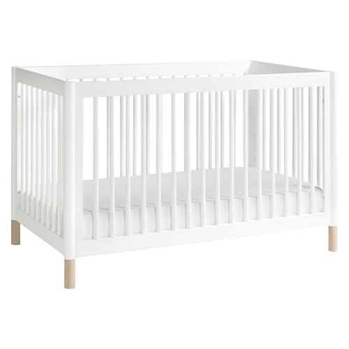 Image of Babyletto Gelato 4-in-1 Convertible Crib with Toddler Bed Conversion in White and Washed Natural, Greenguard Gold Certified