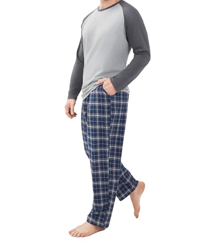 DAVID ARCHY Mens Pajamas Set - Soft Pj Sets for Men Long Sleeve Pajamas Men Cotton Mens Pjs Sets Loungewear with Pockets