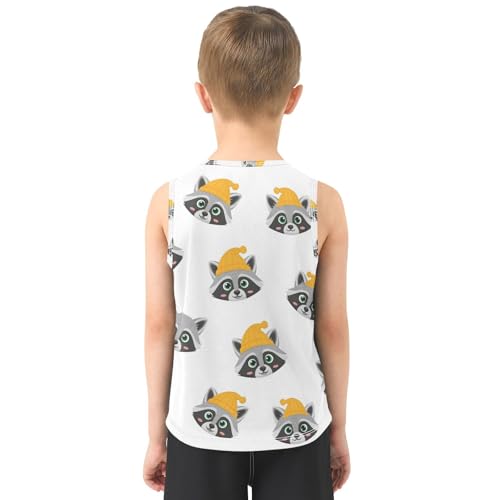 J JOYSAY Cartoon Raccoon Hat White Boys Tank Top Sleeveless Muscle Shirts Quick Dry Sport Workout Active Kids T-Shirts 3-15T3