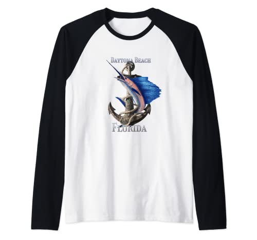 Daytona Beach Florida Pez espada Marlin Ocean Fishing Camiseta Manga Raglan