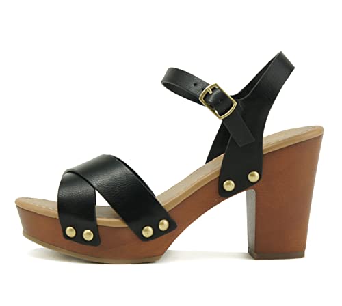 Image of Soda MIGUEL ~ Women Crisscross Band Fashion Chunky Platform Block Mid Heel Sandal with Ankle Strap and Stud