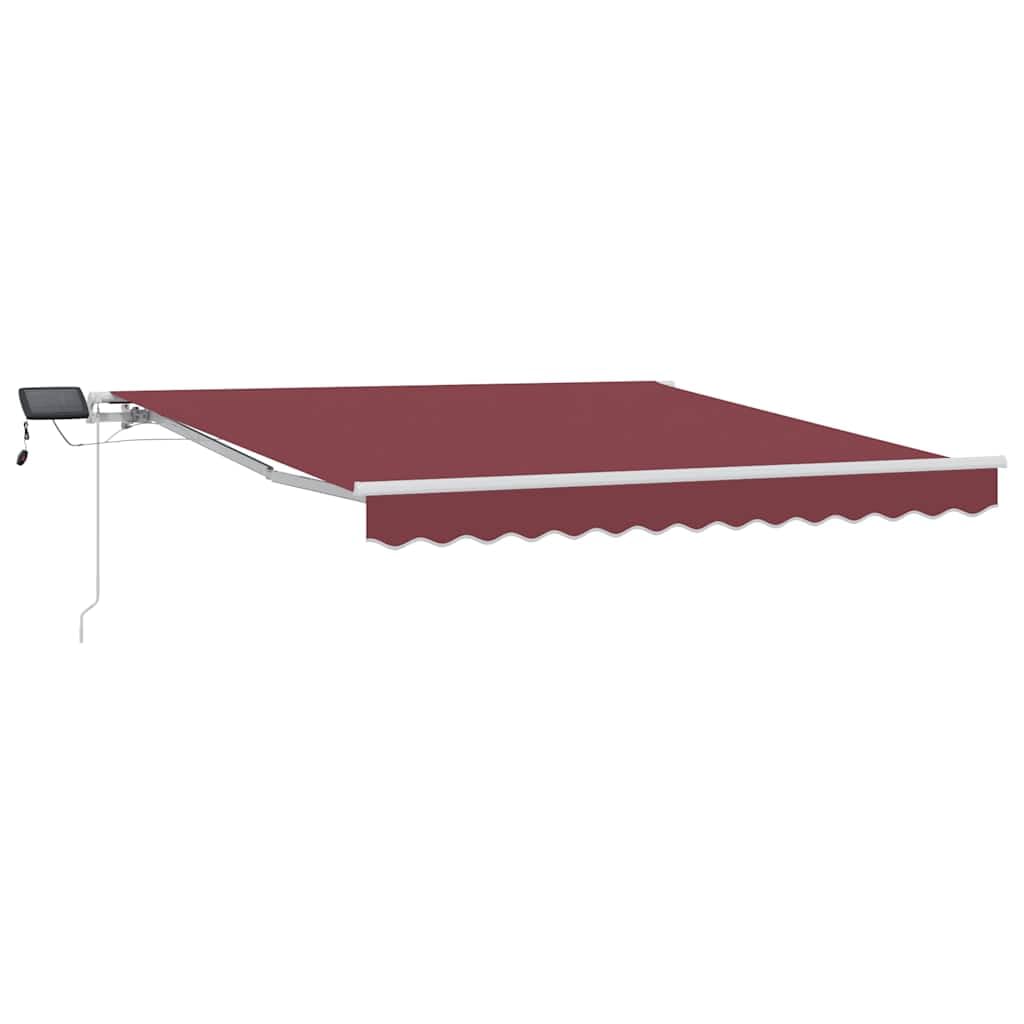 Auvent manuel à bras articulé avec éclairage LED, bordeaux, 300 x 250 cm, protection UV, imperméable, pour terrasse et balcon, structure en aluminium revêtu par pulvérisation