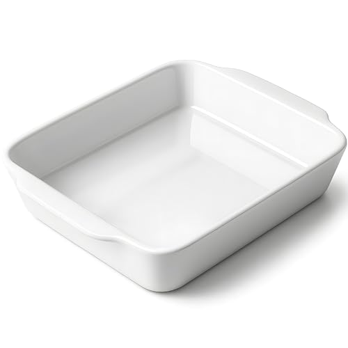 HOMBENE 3 QT Wide Ceramic Baking Dish, White Casserole Dish with, Lasagna Pan for Oven, Ceramic Baking Pan, Kitchen Decor, Microwave Oven Safe, Dinner, Wedding (9.4