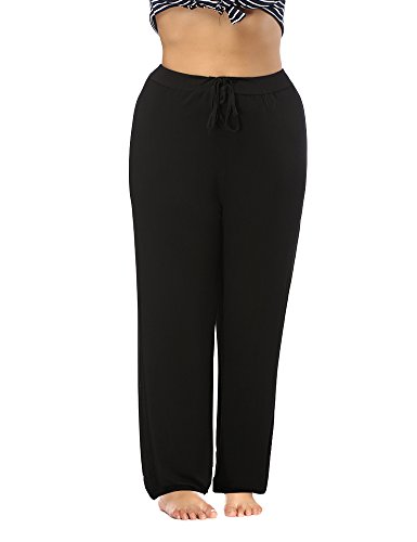 ALLEGRACE Women's Plus Size Comfy Stretch Long Pajama Pants Drawstring Sleep Lounge Pants Black 3X