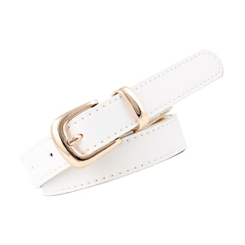 Golden buckle Women's Belts -2 * 105cm PU Leather Skinny Waist Belt with Metal Buckle for Dresses, Jeans & Pants - Simple Luxury Designer Style (Black/Brown)(White)