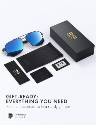 Image of LUENX Aviator Sunglasses for Men Square Polarized Polygon Lens - UV 400 Protection with Accessories