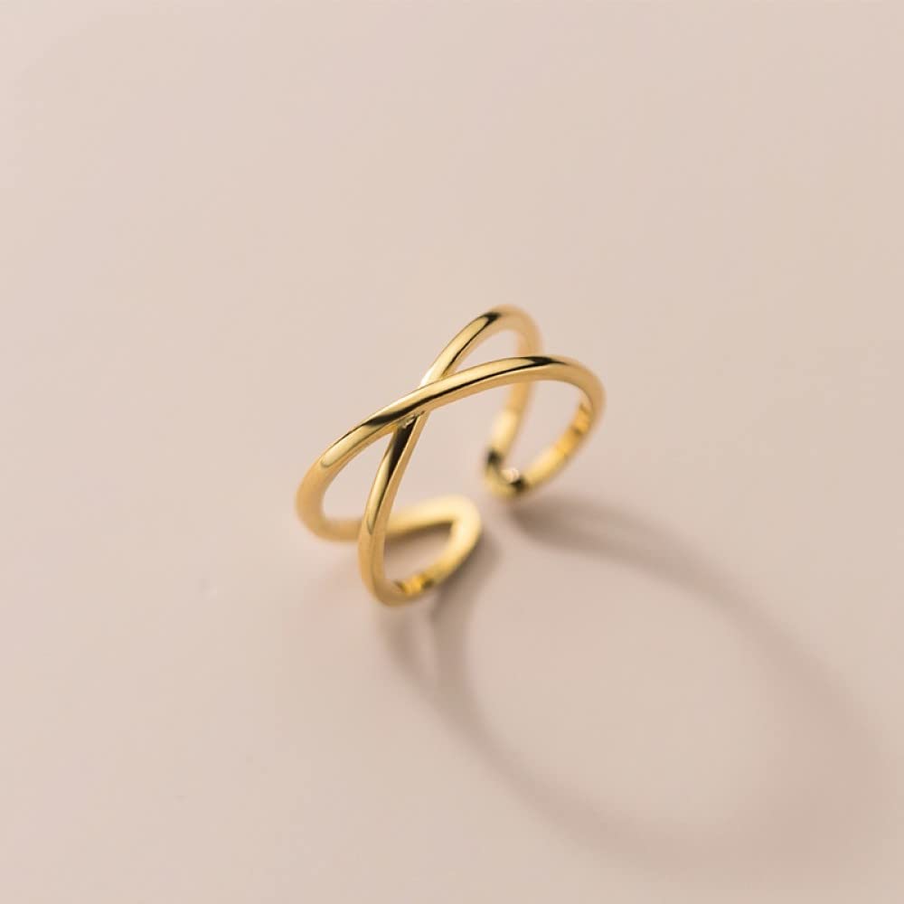 Anello In Argento 925 Da Donna,S925 Sterling Silver Lines Anello Croce Anelli Regolabili Minimalista Anello Aperto Argento Thumb Ring Eternity Ring Fascino Di Nozze Gioielli Regali Per Uomini Ragazz