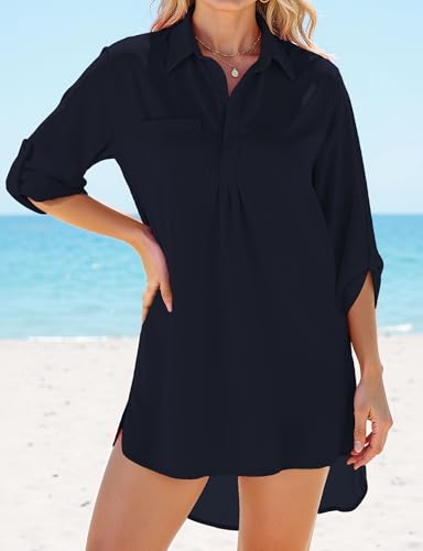 Robe de plage col en V avec manches 3/4 protectrices