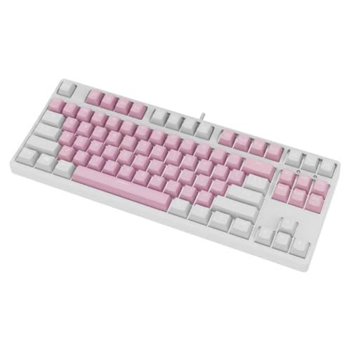 87キー メカニカルキーボード、有線ゲーミングキーボード、PBT熱昇華キーキャップ、赤軸、低騒音、RGBバックライト、人体工学設計、フルキーノンコンフリクト、有線ゲーミングキーボード、オフィス仕事プログラミング用 (白とピンク)