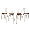 HAOBO Home Metal Bar Stools Modern Industrial Counter Height Stools Dining Chairs (24", High Back White Wooden Seat)[Set of 4]