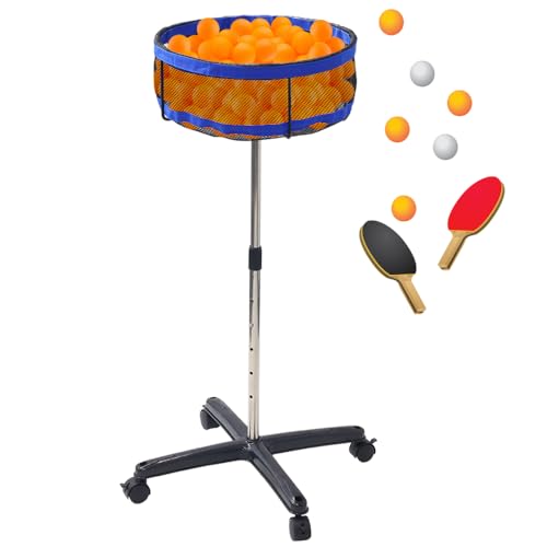 Japard Ping Pong Ball Holder Collector, Table Tennis Ball Storage Stand with Universal Wheels, 28