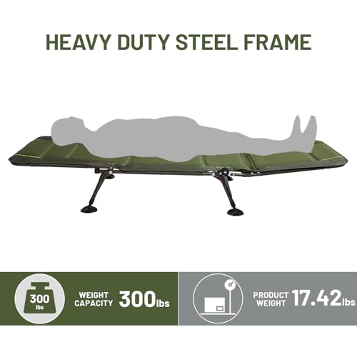 TIMBER-RIDGE-Folding-Camping-Cot-Heavy-Duty-Cot-with-Comfortable-Pad-Portable-Travel-Camp-Cots-for-Home-or-Outdoor-Supports-300-LBS-Green