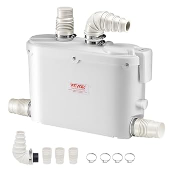 Foto di VEVOR Pompa Maceratrice per WC Fognario, 500 W, Portata 110 LPM, Prevalenza 8 m, con 4 Ingressi per l'Acqua, Macchina per Smaltimento delle Acque Reflue per Cucina, Seminterrato, Doccia