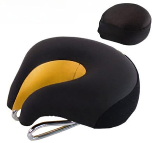 EVREFINマウンテンバイクのサドルは厚く、ノーズレスサドルは快適な衝撃吸収性、ソフトなリバウンド、取り外しが簡単な自転車シートクッションです。 (クッション+クッションカバー,黒と黄色)