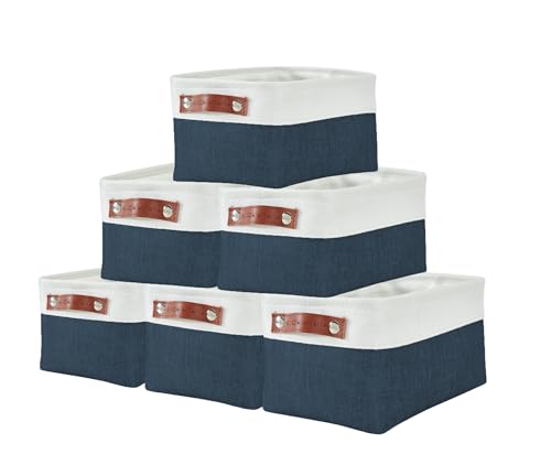 Image of DECOMOMO Foldable Storage Bin Collapsible Sturdy Cationic Fabric Storage Basket Cube W /Handles for Organizing Shelf Nursery Home Closet (Navy Blue and White, Small - 11.8 x 7.9 x 5.9 inch - 6 Pack)