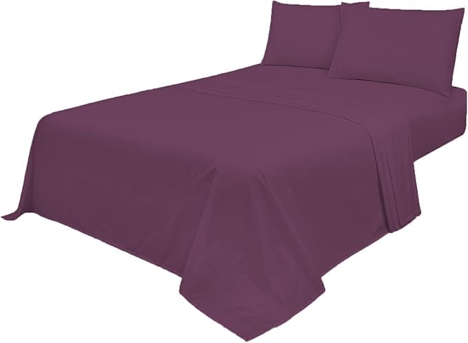 VL Easy Care 4-Piece Bed Sheet Set, Fitted Sheet, Flat Sheet, 2 Pillowcases, Poly Cotton Percale (Plum, King) โ image 1