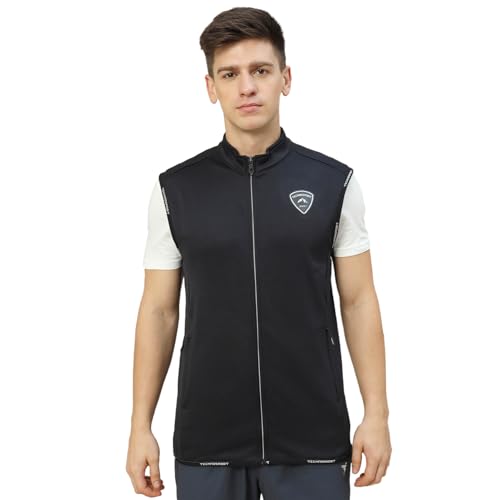 Image of TECHNOSPORT Men's Solid Slim Fit Sleeveless Fleece Regular Jacket