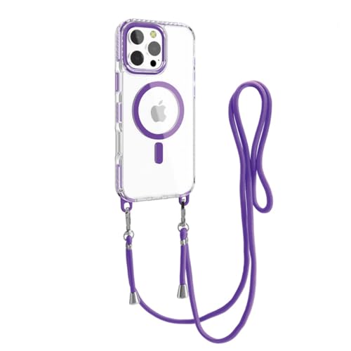 FIFTHAVE Cadena magnética para teléfono móvil para iPhone 17 Air, funda transparente para teléfono móvil iPhone 17 Air, compatible con Magsafe de silicona fina con cadena para colgar, color lila