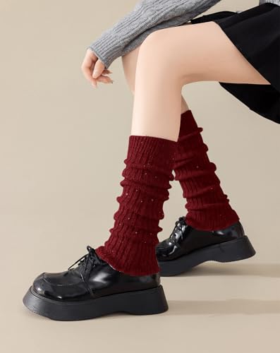 Image of Yawlsow Leg Warmers for Women Girls Y2k Knit Ruffle Leg Warmer Winter 80s with Sequins, Japanese Kawaii Harajuku Accessories