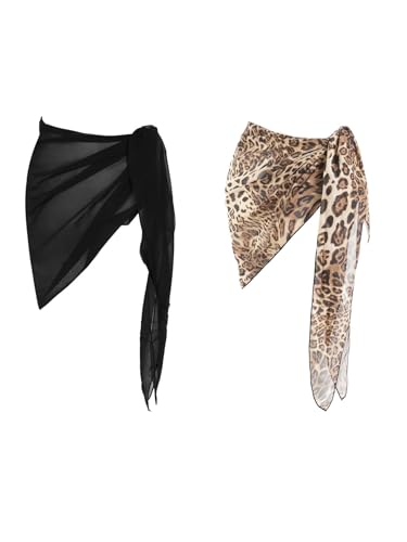 WDIRARA Women's 2 Pack Sheer Mesh Leopard Beach Skirt Knot Side Wrap Cover Up2