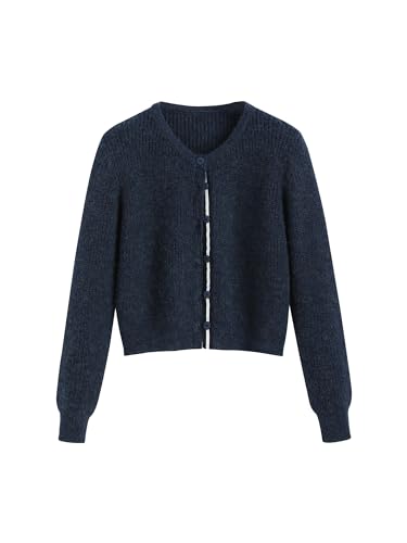 CIDER Wool-Blend Knit Round Neckline Button Cardigan