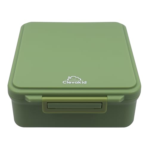 Image of Bento Mega Lunch Box with Carrying Handle 4 No-Mix Compartments | Microwave & Dishwasher Safe | for Adult, Preschool, School 1600ML /54 OZ (Green Leaves)