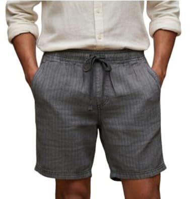 Plus Size Men Pure Linen Comfort Fit Striped Long Shorts (Bermuda) - Length 17 inch - HIGH Rise- Dark Grey Color - Non Stretch Fabric- Elastic Waist to Fit (M) 30 to (8XL) 48 inch-image-29