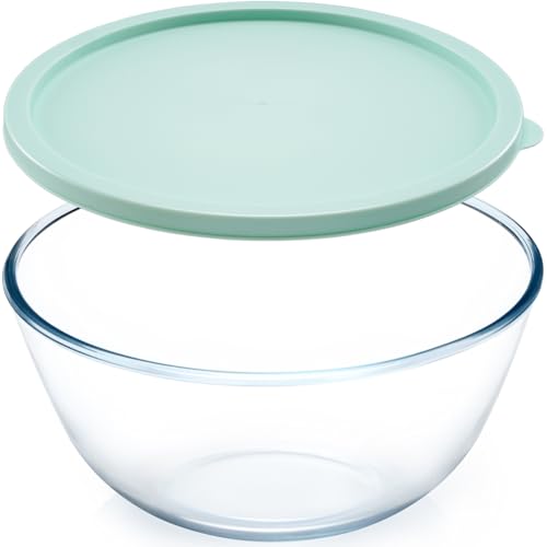NUTRIUPS 4.7 Quart Large Glass Mixing Bowl with Lid, Deep Big Glass Bowl Large Salad Bowl (Horizon Green)  