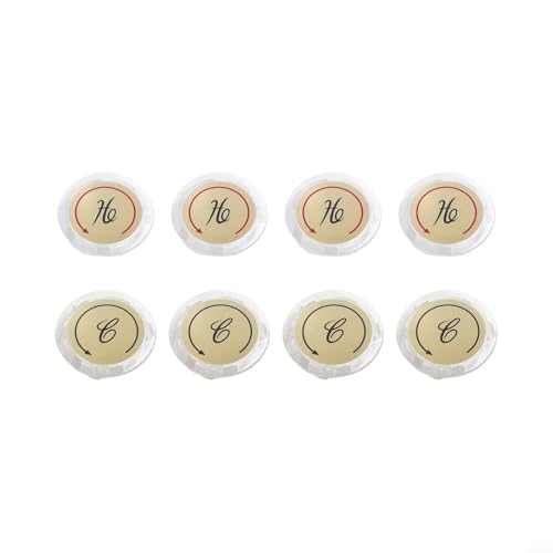 Zilimontt 8 botones de índice para pomos de ducha de fregadero caliente y frío, calcomanías de señal de mango de grifo con marcas H/C, acrílico OD de 1.35 pulgadas y placa cromada de aluminio