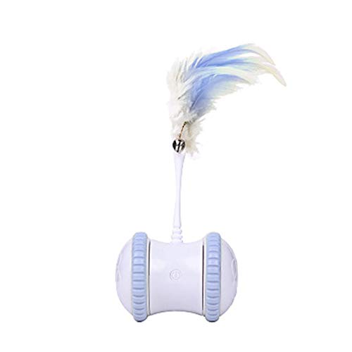 Interactive robotic cat toys,automatic irregular usb charging 360 degree self rotating ball,automatic feathers/birds/mouse toys for cats/kitten,build-in spinning led light?large capacity battery (A)