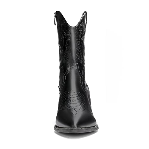 Image of DREAM PAIRS Women's Cowboy Boots, Pointed Toe Chunky Heel, Zipper Pull-On Stitched Western Ankle Boots