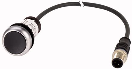 EATON C22-DR-S-K01-P3 Pulsador Rasante Compacto, Enclavamiento, Negro, 1 NC, con Cable 0.5 m y conector M12A