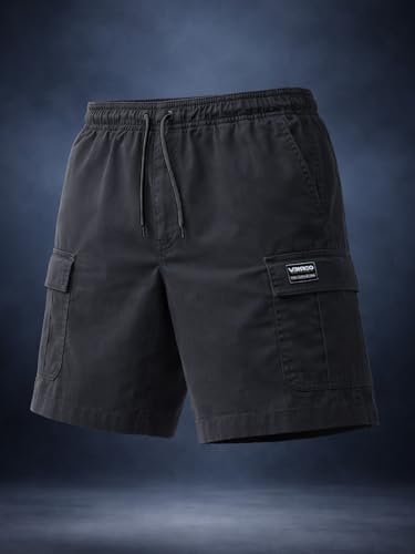 Image of Veirdo Men Twill Woven Cargo Shorts Lightweight Summer & Outdoor Wear Drawstring Waist Multi Pocket Design Adjustable Fit Comfortable, (S to 2XL)