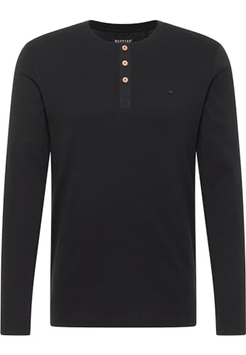 MUSTANG Estilo militar camisa Henley para homem, Preto e branco, L