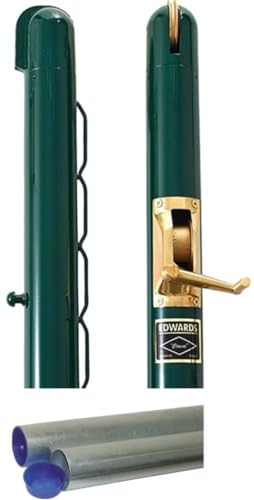 Edwards Green Classic Round Tennis Post w Internal Wind (2 7/8 Inch OD) Bundled w Round Galvanized Ground Sleeves