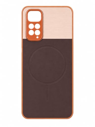 Image of Bintage Mac Safe Design Hard Slim Back Case | Soft Border Camera Protect | Dual PU Leather Finish Back Cover Compatible for Mi Redmi Note 11s - White & Cherry Brown